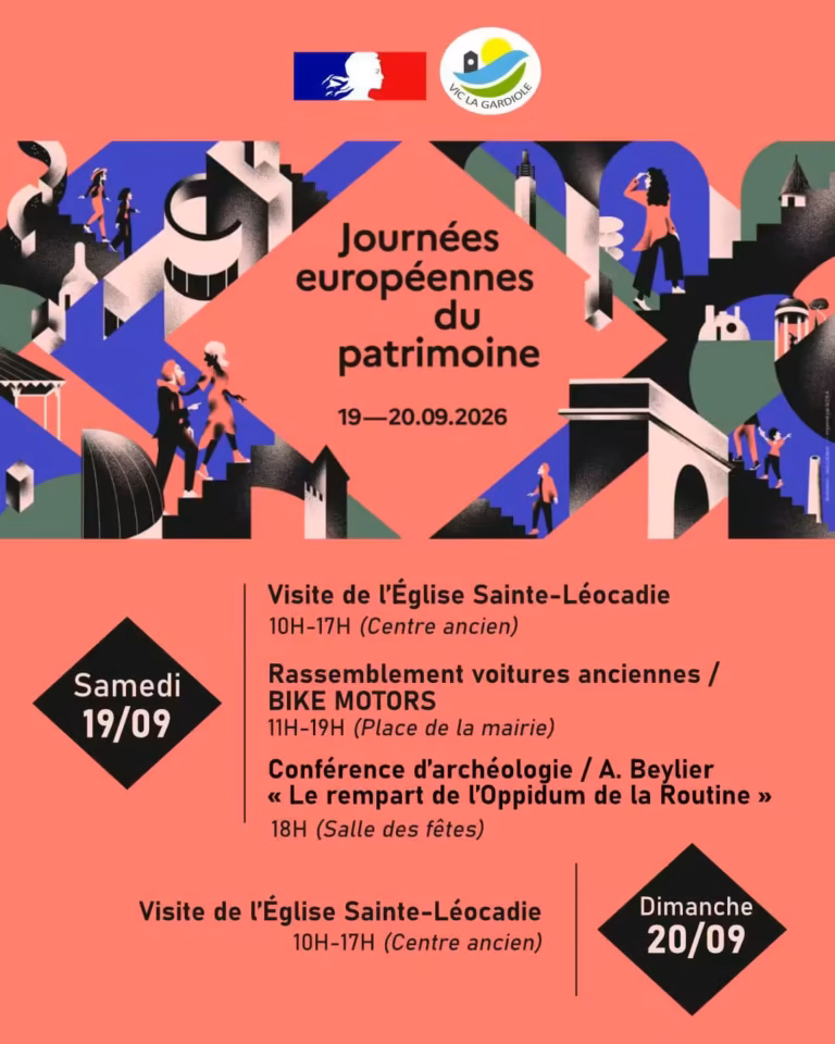 Affiche des Journées Européennes du Patrimoine 2026 à Vic-la-Gardiole, 19 et 20 septembre