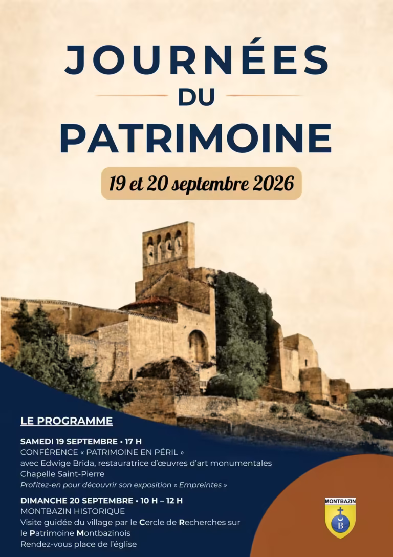 Affiche des Journées du patrimoine 2026 à Montbazin, avec la chapelle Saint-Pierre