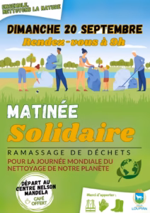 Affiche de la matinée solidaire de ramassage de déchets à Loupian, le 20 septembre 2026