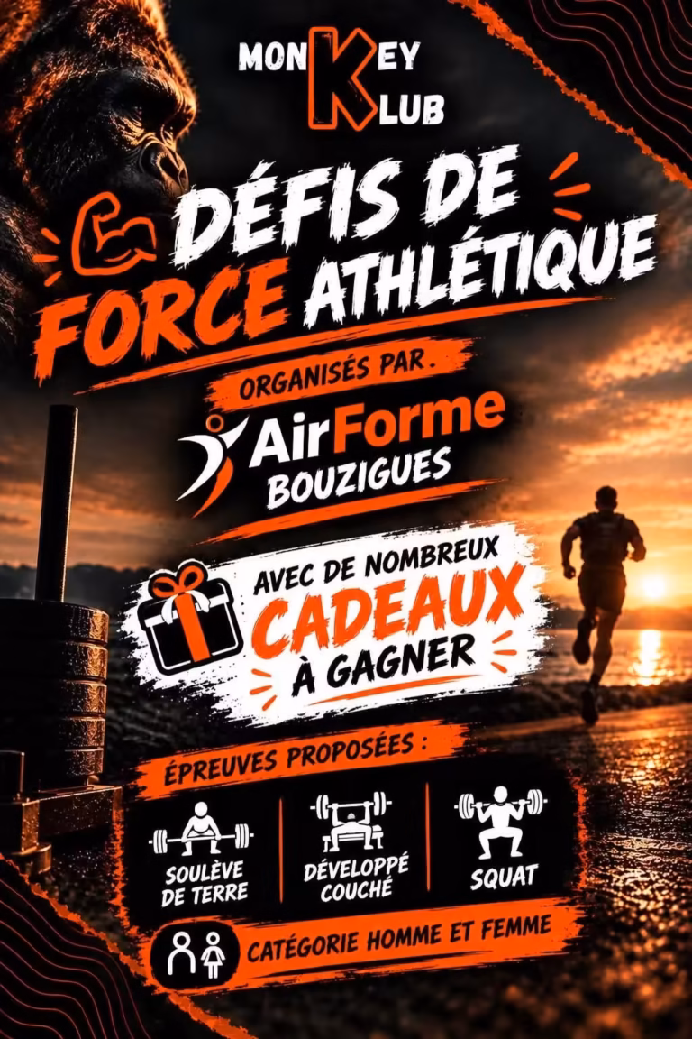 Défis de force athlétique de la Monkey Race à Bouzigues, soulevé de terre, développé couché et squat