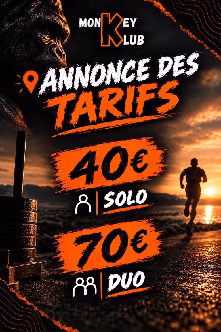 Tarifs de la Monkey Race à Bouzigues, 40 euros en solo et 70 euros en duo