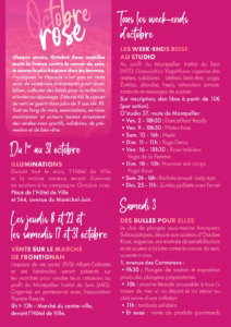 Programme Octobre Rose 2026 à Frontignan, page 1 : illuminations, week-ends rose au studio, marché, Des bulles pour elles