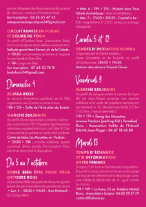 Programme Octobre Rose 2026 à Frontignan, page 2 : Zumba rose, marches solidaires, soins bien-être, rumba, temps d'échange