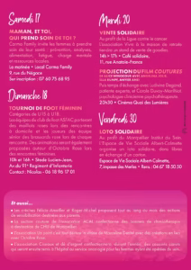 Programme Octobre Rose 2026 à Frontignan, page 3 : tournoi de foot féminin, projection Coutures, loto solidaire