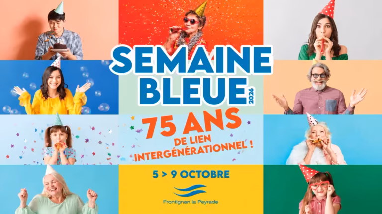 Visuel de la Semaine Bleue 2026 à Frontignan la Peyrade, 75 ans de lien intergénérationnel, du 5 au 9 octobre