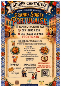 Affiche de la grande soirée portugaise caritative de Handi-Actions Cap 34 à la salle de l'Aire de Frontignan