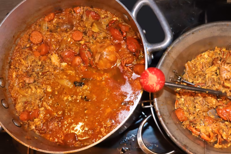 Résidus de poisson et de légumes après le passage de la soupe