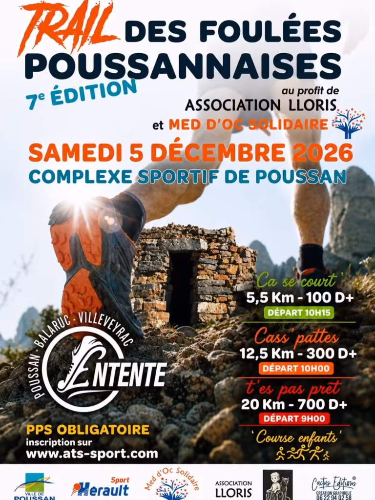 Affiche du Trail des Foulées Poussannaises 2026, 7e édition au complexe sportif de Poussan