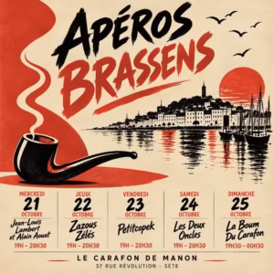 Affiche des Apéros Brassens au Carafon de Manon à Sète, du 21 au 25 octobre