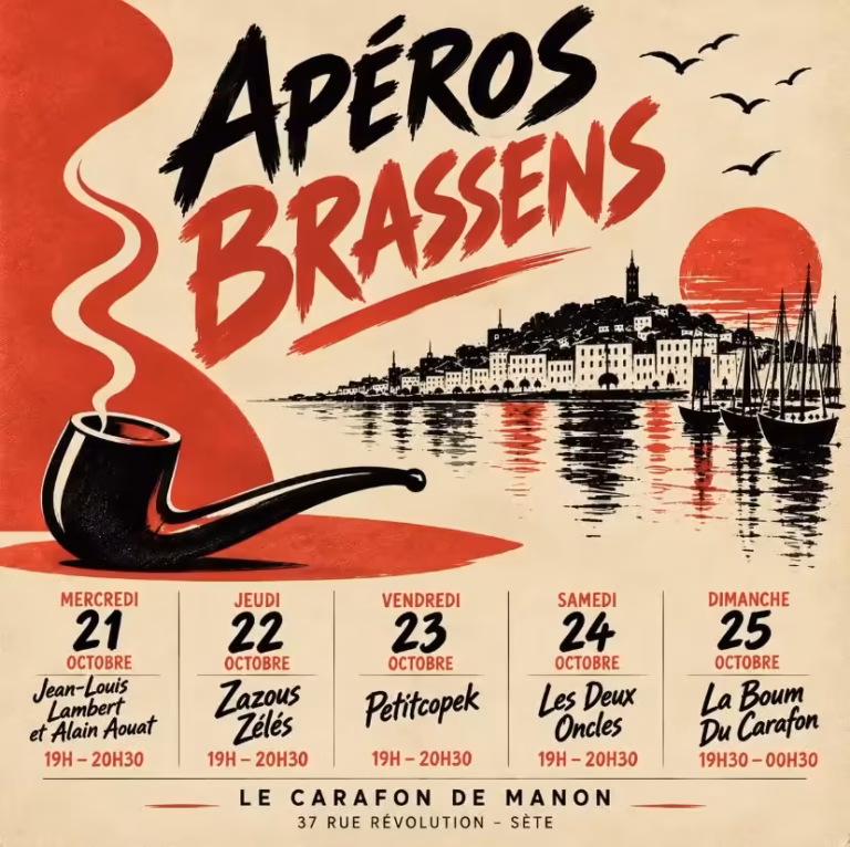 Affiche des Apéros Brassens au Carafon de Manon à Sète, du 21 au 25 octobre