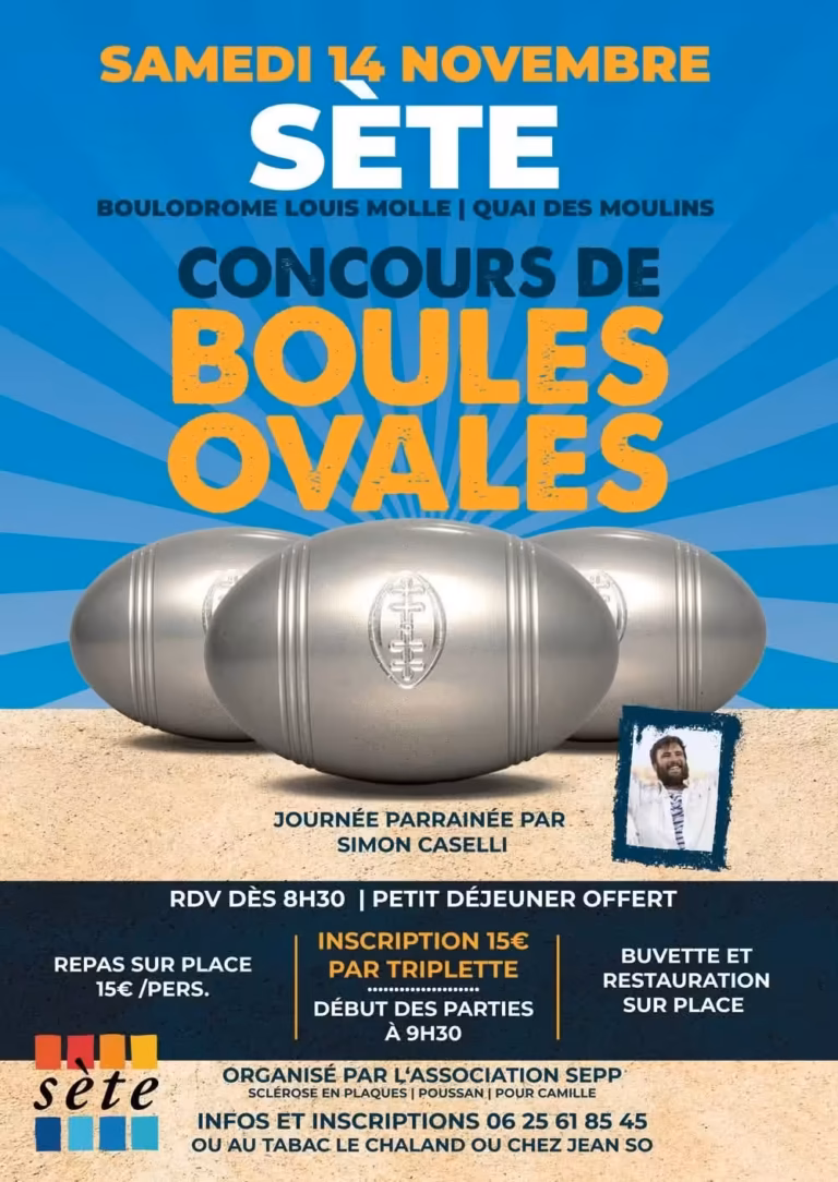 Affiche du concours de boules ovales du samedi 14 novembre 2026 au boulodrome Louis Molle à Sète