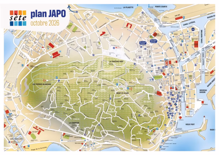 Plan des ateliers JAPO d'octobre 2026 à Sète, du quartier haut au Mont Saint-Clair