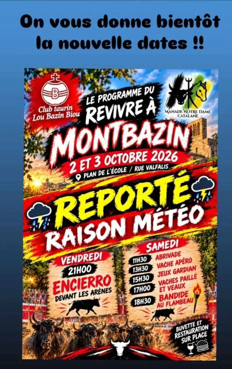 Revivre à Montbazin 2026 : le programme taurin du 2 et 3 octobre