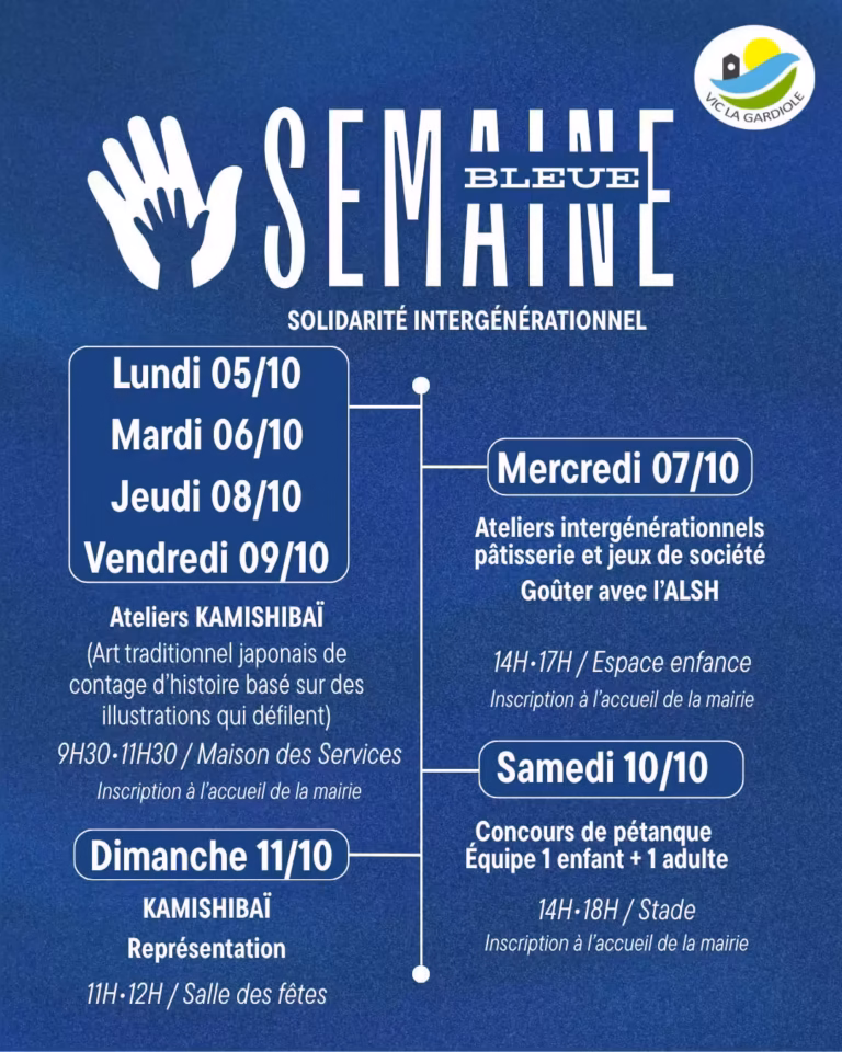 Programme de la Semaine bleue 2026 à Vic-la-Gardiole, ateliers kamishibaï et concours de pétanque intergénérationnel