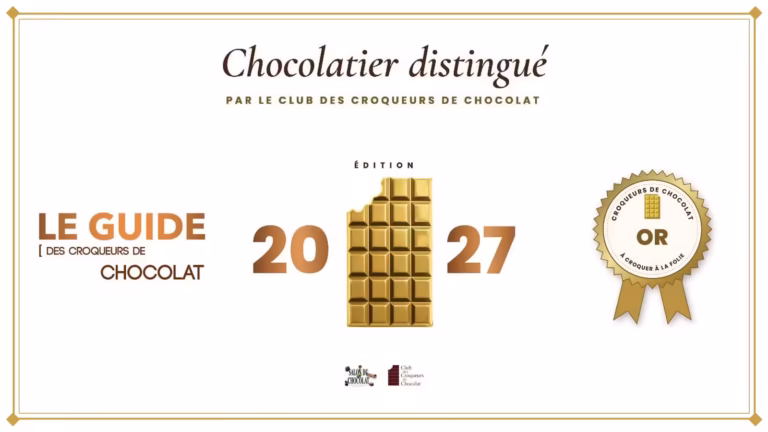 Visuel « Chocolatier distingué » du Guide des Croqueurs de Chocolat 2027 avec le sceau Tablette d'Or
