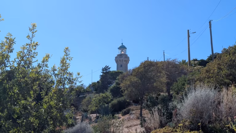 Le phare du Mont Saint-Clair au loin, derrière la végétation du Mont Saint-Clair