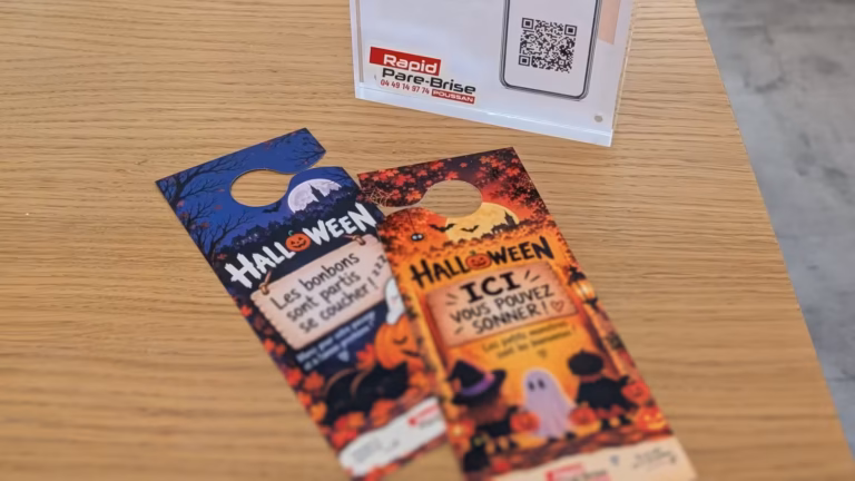 Affichettes Halloween posées sur le comptoir de Rapid Pare-Brise