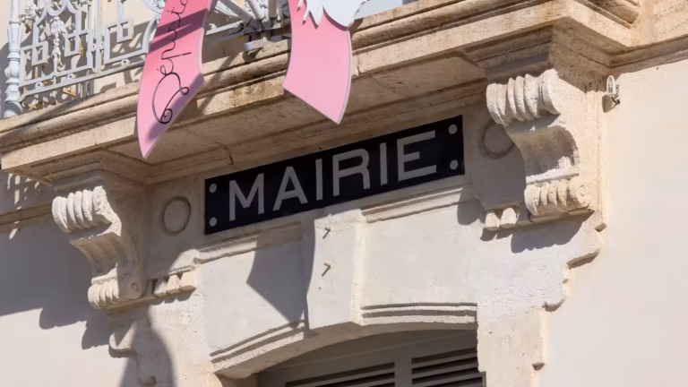 Inscription « Mairie » au-dessus de la porte