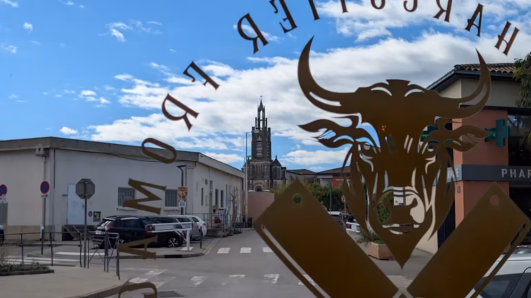 Logo de la vitrine avec le clocher de Gigean en arrière-plan