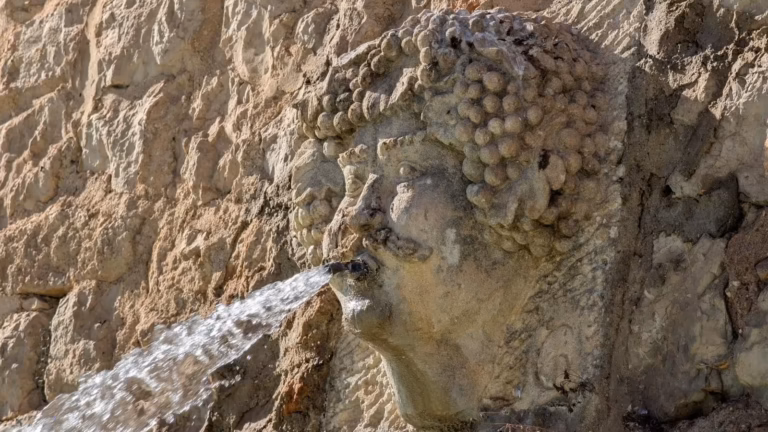 Mascaron à la chevelure en grappe de la fontaine