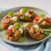 Crostini de moules au pesto d amandes, mozzarella et tomates cerises