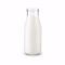 Flacon en verre de lait de coco blanc sur fond blanc