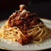 Spaghettis au ragù bolognaise servis à l'assiette avec du parmesan râpé