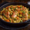 Tajine de grondin aux legumes d hiver dans un plat en fonte noire