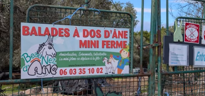 Banderole « Balades à dos d'âne, mini ferme » de Beau Nez d'Âne
