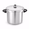 Cocotte minute en inox avec soupape et poignées sur fond blanc